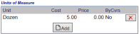 Units of Measure section with added selection now shown